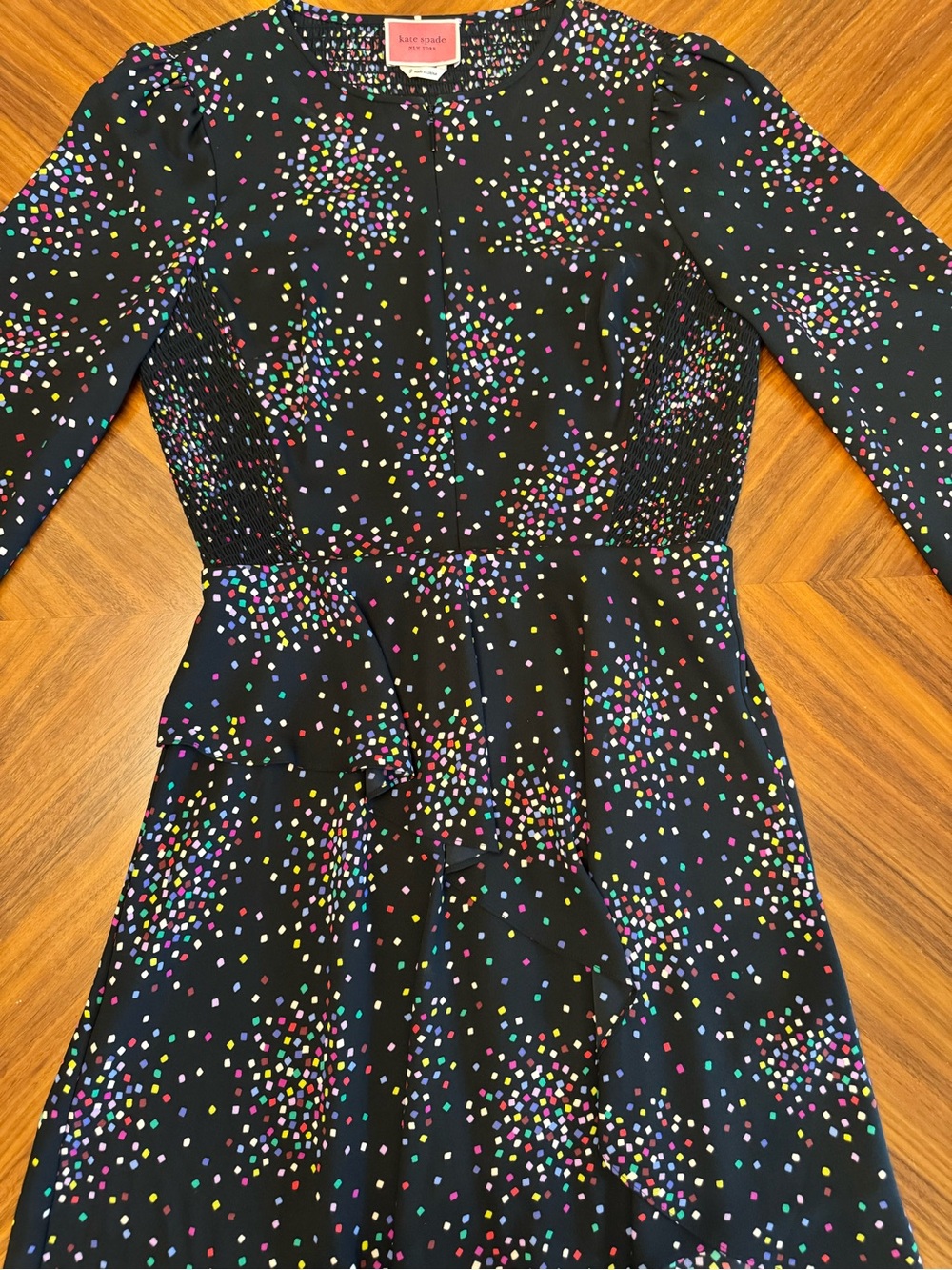 Kate Spade New York Confetti Cheer Smocked Long Sleeve Dress Size 8 - Picture 8 of 16